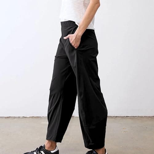 SeeLuNa Women Barrel Travel Pants Elastic Waistband Tapered Leg Baggy Mid Rise Work Trousers Lounge Pant with Pockets thumbnail 7