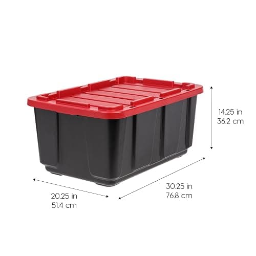 IRIS USA 27 Gallon Heavy Duty Truck Bed Toolbox Storage Tote Bins with Lids, 4 Pack - Made in USA, Tough Snap On Lockable Lid Stackable Industrial Tubs, Garage Organization Reusable Box - Red thumbnail 2