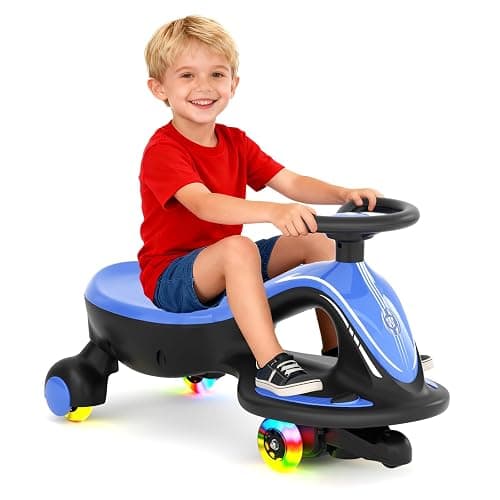 XJD 12V Electric Wiggle Car Ride On Toy, 2 in 1 Wiggle Car Rechargeable Battery with Anti-Rollover Colorful Light-Emitting Wheel for Toddler Ride On Toys 3 Years and Up (Blue, 12V) - Image 1
