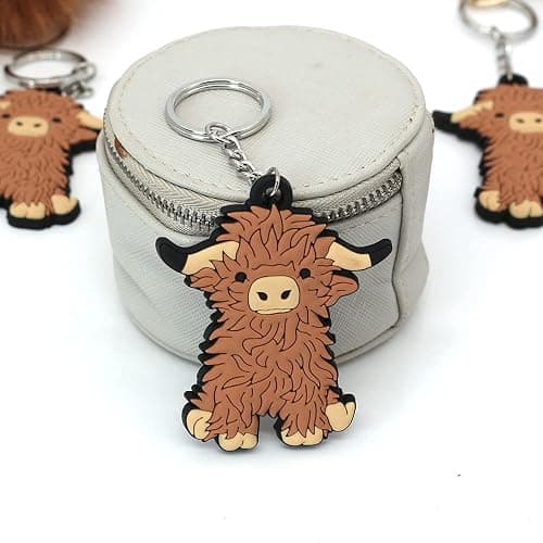 TAYASH Cute Scottish Highland Cow Keychain PVC Keyring for Men Women Kids thumbnail 5