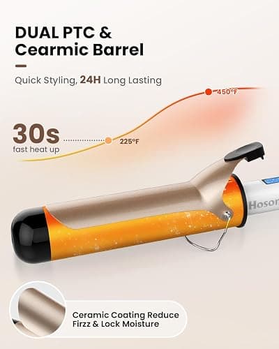 Hoson Curling Iron 2 Inch-Ceramic Wand Large Barrel for Long Hair | Big Curling Iron Wand with Extended Barrel for European,Dual Voltage, thumbnail 4