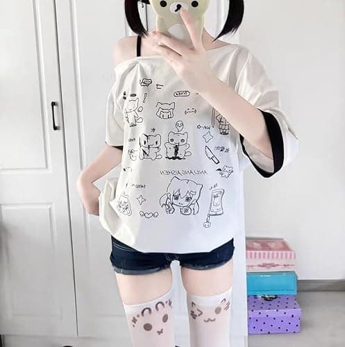 Y2k Kawaii Shirts for Women Cartoon Graphic Tees Off Shoulder Cutecore Shirts Harajuku Fashion Gothic Tops thumbnail 4
