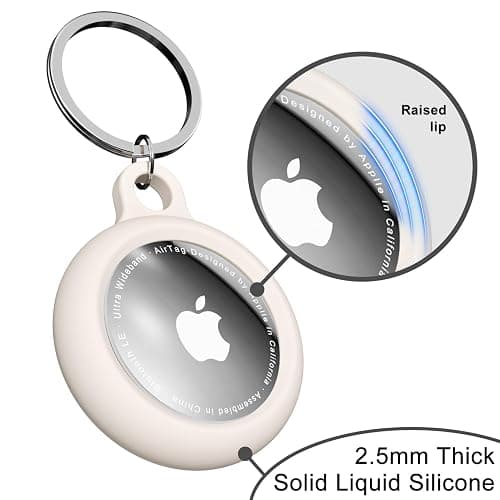 oakxco Beige Airtag Keychain Silicone, Airtag Holder with Key Ring, Air Tag Cover Cute Accessories for Kids, Luggage, Car Dog Collar, Car, Compatible with Apple Airtag Case Waterproof, Cream Stone thumbnail 5
