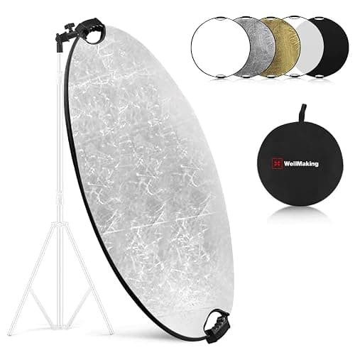 WELLMAKING 32 Inch (80cm) Reflector Photography, Collapsible Light Reflector with Bag & tilt Adapter, 5 in 1 Handle Reflector for Studio & Outdoor Lighting -Translucent, Silver, Gold, White and Black - Image 1