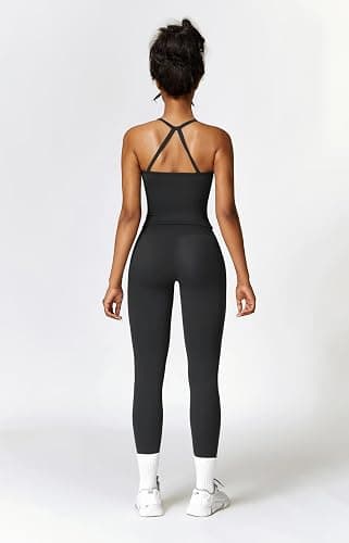 QBGJTD Womens Workout Sets Two Piece Cross Back Tank Top Matching High Waist Leggings Sets Gym Outfits Work Out Clothes thumbnail 5