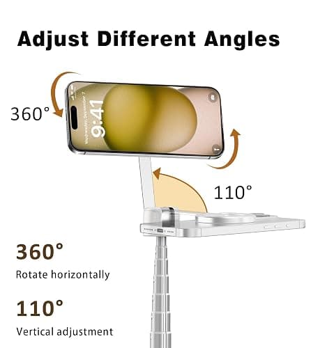 TONEOF 68" Magnetic Selfie Stick Tripod with Aluminum Strong Magnetic Holder for Magsafe, 360° Rotatable Travel Phone Tripod Stand with Metal Ring & Rechargeable Remote for iPhone/Android(Beige Gray) thumbnail 5