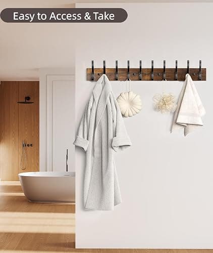 Optish 2 Pack Wooden Coat Rack Wall Mount, 16.1" Rustic Coat Hanger Hooks with 10 Double Hooks, Wall Coat Rack for Hat, Clothes, Bags, Jacket, Brown thumbnail 2