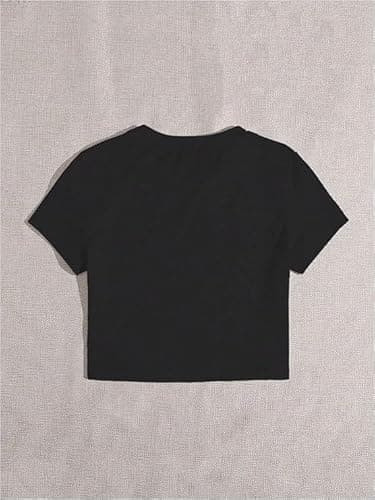 QJQ Women's Letter Graphic Bow Short Sleeve Crewneck Crop Tops Y2K Slim Fit Cute T Shirts Casual Trendy Tees thumbnail 2