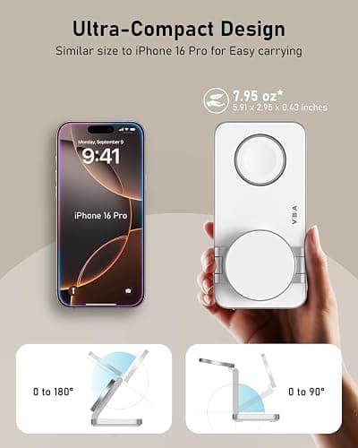 VBA 3 in 1 Wireless Charging Station for Apple MagSafe Charger,Foldable Fast Charging Magnetic Wireless Charger Stand,Travel Charger for iPhone 17 Air 16 15 14 13 12,Apple Watch,AirPods Pro(White) thumbnail 4