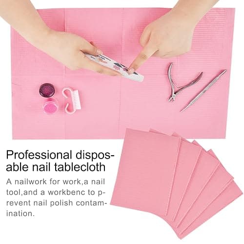 LXIANGN 125PCS Disposable Nail Art Table Towels Mat 13" X 17" Waterproof 3 Ply Nail Art Mat Paper Sheet Clean Pads Tattooing Table Mat Nail Table Cover Tattoo Supplies (Pink) - Pink thumbnail 2
