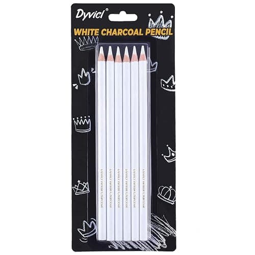 Dyvicl White Charcoal Pencils Drawing Set, 6 Pcs Sketch Highlight Pencil Hard Charcoal White Pencils for Drawing, Sketching, Shading, Blending - Image 1