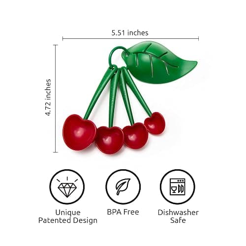 OTOTO Measuring Cups Set - Teaspoons for Dry & Liquid Ingredients, BPA-free & Dishwasher Safe, Funny Gifts, Baking Accessories, Unique Kitchen Gadgets (Mon Cherry) thumbnail 3
