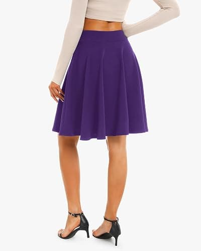 STELLE Women's 21" Knee Length Skirts with Pockets Casual Basic Midi Skirt Stretchy High Waisted Skater Flared Pleated thumbnail 7