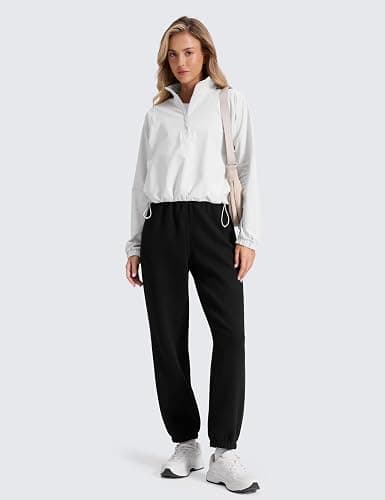 CRZ YOGA Cotton Fleece Lined Jogger Sweatpants Women 28" - Casual Lounge Travel Pants with Pockets Winter Warm thumbnail 3