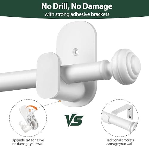 KAMANINA Curtain Rods No Drilling for Windows 16 to 30 Inches, 5/8 Inch Small Curtain Rod 2 Pack for Door Screwless with Adhesive Brackets, White thumbnail 6