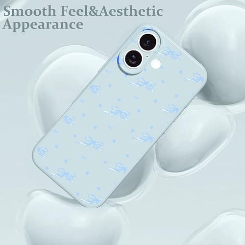 lioscre Cute Bow Phone Case for iPhone 17 6.3", Aesthetic Blue Star Ribbon Bowknot Pattern Print Design Women Girly Case Gloss Raised Camera Protective Cover Soft Slim Silicone Shockproof TPU Funda thumbnail 6