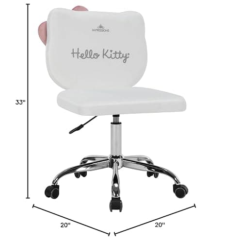 Impressions Vanity Hello Kitty Kawaii Swivel Vanity Chair for Makeup Room, Adjustable Height Desk Chair with Wheels Rolling, Comfy Foam Back (White) thumbnail 3