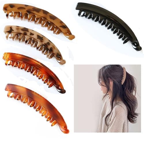 Banana Hair Clips and Clinchers - Fishtail Ponytail Holders, Thick/Fine Hair Combs, Banana Clips and Barrettes for Girls (5 Pcs) - Image 1