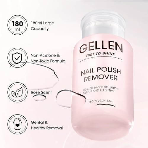 Gellen Nail Polish Remover, Non Acetone Nail Polish Remover for Regular Nail Polishes, Rose Scent Healthy, Easy Push-down Pump, 6.09 Fl Oz thumbnail 2
