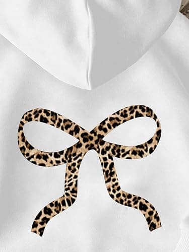RoseSeek Girl's Bow Cheetah Leopard Hoodies Long Sleeve Pullover Tops Preppy Cute Sweatshirts Hoodies thumbnail 3