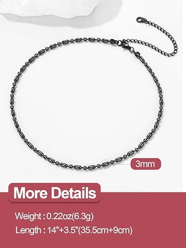 FOCALOOK Choker Necklace for Women Dainty 14K Gold Plated Double Layered Necklace Silver Black Metal Satellite Beaded Boho Choker Chain thumbnail 6