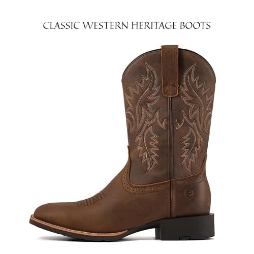 Cowboy Boots For Men - Mens Sport Wide Square Toe Western Boot,Oil/Slip Resistant,Durable Fashionable Classic Pull on 10 Inch Wellington Boots - Soft Toe Work Boots thumbnail 2