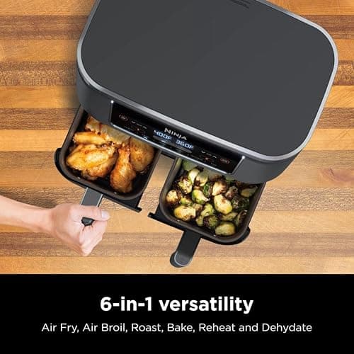 Ninja DZ201 Foodi 8 Quart 6-in-1 DualZone 2-Basket Air Fryer with 2 Independent Frying Baskets, Match Cook & Smart Finish to Roast, Broil, Dehydrate & More for Quick, Easy Meals, Grey - 8-QT thumbnail 4