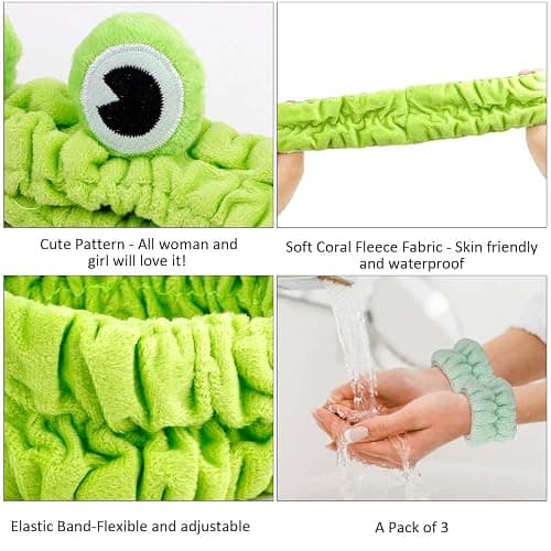 Soft Spa Headband and Wristbands for Face Washing, Cute Frog Makeup Headbands Elastic Skincare Hair Band Shower Head Wraps Hair Accessories for Women thumbnail 3