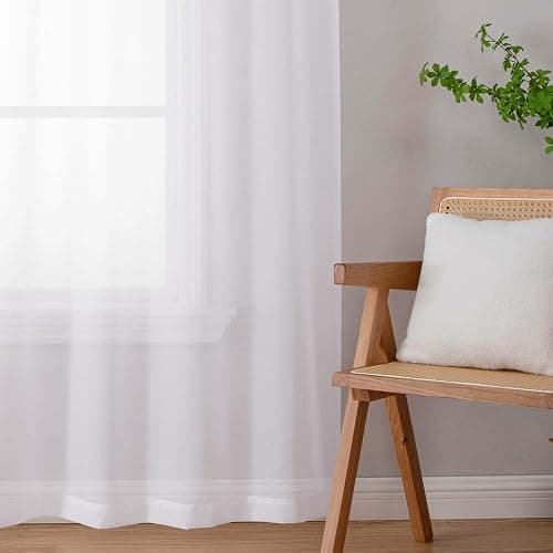 WelvetBLK White Sheer Curtains 84 Inches Long 2 Panels Set for Bedroom Living Room, Soft Airy Light Filtering Modern Solid Rod Pocket Drapes Window Treatments, White, Each 42" W x 84" L thumbnail 9