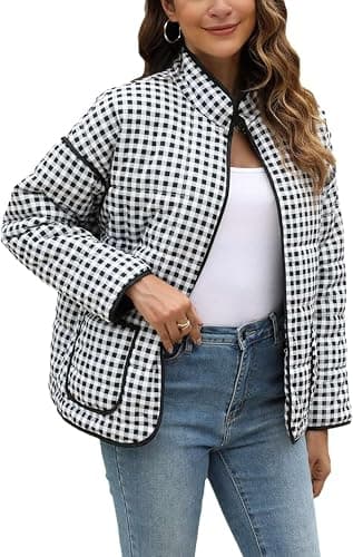VAOYIU Women's Loose Retro Striped Quilted Jacket Stand Collar Cropped Puffer Outerwear Vintage Coat with Contrast Trim thumbnail 5