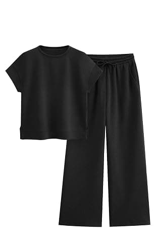 PRETTYGARDEN 2 Piece Outfits For Women Casual Tracksuit Short Sleeve Tops And Wide Leg Long Pants Matching Lounge Sets - Image 1