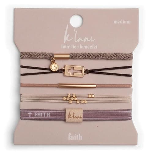 K'lani Faith Hair Tie Bracelets - Elastic Ponytail Holder - Medium | Doubles as stylish jewelry; strong-hold ponytail holder; gift for birthdays, Mother's Day & graduation; set of 5 - Image 1