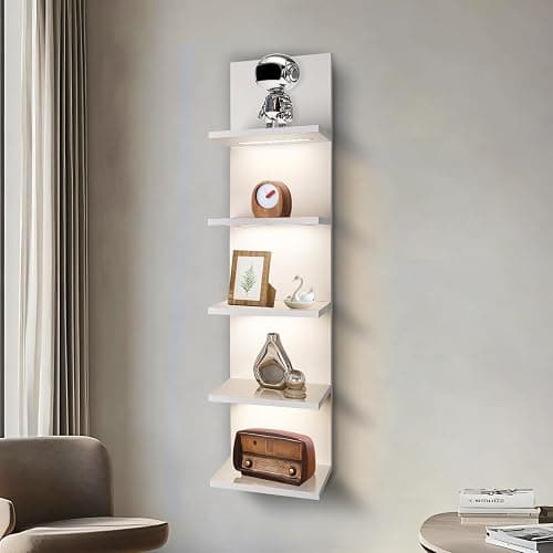 AskTag 5 Tier Wall Shelf Unit, White Shelves,Lack Shelf, Wall Shelves for Bedroom，Office,Bathroom, Vanity Shelves with LED Light thumbnail 8