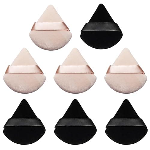 8 Pcs Powder Puff Face Triangle,2 Colors Face Makeup Puff Wet Dry Dual-Use,Face Powder Puff for Under Eye Makeup Applicator(Skin Color&Black) - Image 1
