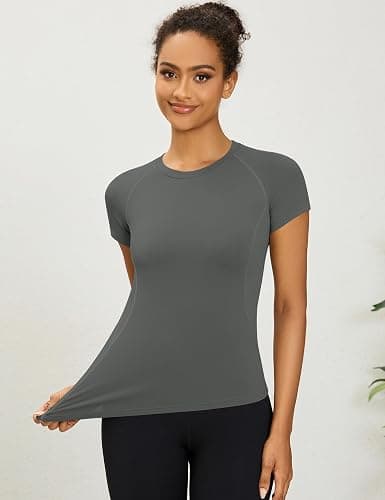 Rapbin Women's Gym Tops Workout Running Yoga Sports Shirts Short Sleeve Athletic Exercise Quick Dry Breathable T-Shirt thumbnail 2