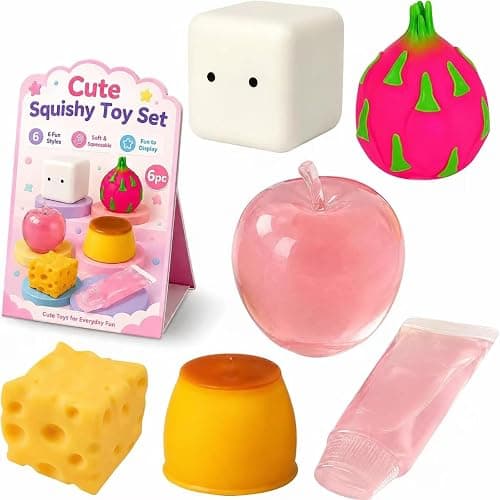6 Pack Cheese Squishy Sugar Box Crunchy Fun Giant Set Coconut Oil Toy Slow Rising Squeezy Sand Filled Gel-Filled with Beads Stress of Food Shaped Sets Dragon Apple Toothpaste Seal Tofu - Image 1