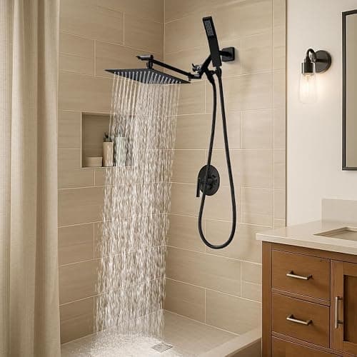 G-Promise All Metal 10" Dual Square Shower Head Combo | Rain Shower Head | Handheld Shower Wand | Adjustable | 3-Way Diverter | 71" Extra Long Hose - A Bathroom Upgrade (Matte Black) thumbnail 2