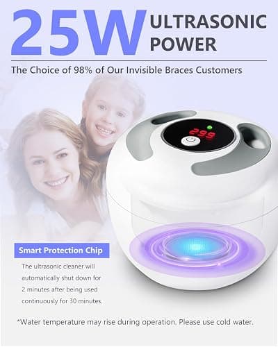 Dental Ultrasonic Retainer Cleaner Machine 45kHz, UV Denture Cleaner with 4 Modes Digital Timer, Portable 200ML UltraSonic Cleaning Pod for Night Mouth Guard, Aligner, Braces, Jewelry and More-White thumbnail 8
