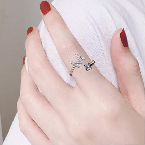 Haoze Silver initial Rings for Girls Women Dainty Gold Plated Adjustable Letter Rings for Teen Girls Stackable Alphabet Rings Birthday Gift for Girls thumbnail 3