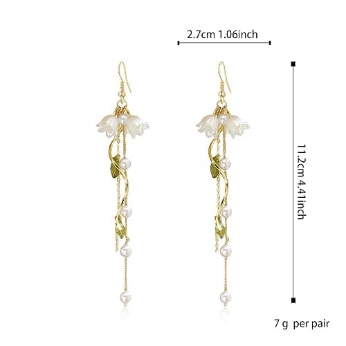 Aishgjia Dangle Flower Leaf Earring White Fairy Flower Summer Dangling Long Tassel Earrings Lily Of The Valley Earrings Jewelry thumbnail 5