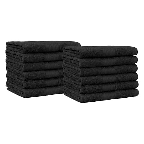 Amazon Basics Cotton Washcloths for Face, Soft, Absorbent, 12-Pack, Black, 12 Inch x 12 Inch - Image 1