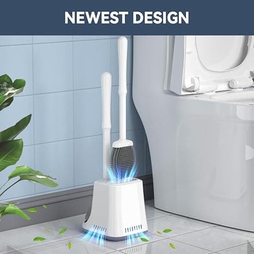 Unique Toilet Plunger and Brush, Silicone Brush and Heavy Duty Toilet Plunger Set with Ventilated Holder, 2-in-1 Toilet Brush and Plunger Combo for Bathroom Cleaning-New Pack (White) thumbnail 3