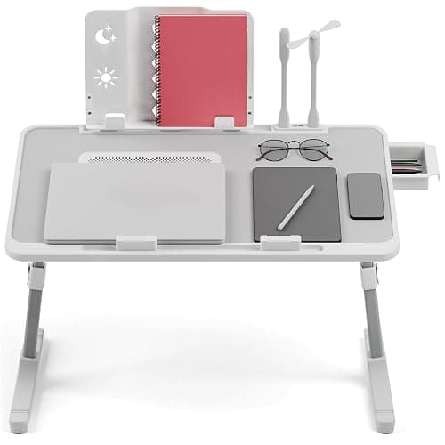 Laptop Bed Tray Table, Adjustable Laptop Bed Stand Lap Desk with LED Light Portable Standing Table with Foldable Legs for Kids Adult USB Charging Folding Lap Tablet Tables for Sofa Couch Grey H - Image 1