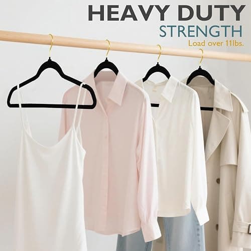 ManGotree Velvet Coat Hangers with 360° Swivel Gold Hook, Non-Slip Felt Suit Hangers, Slim Space Saving Clothes Hanger for Jacket, Sweater, Shirt, Dress, Pants (22 Pack, Black) thumbnail 4