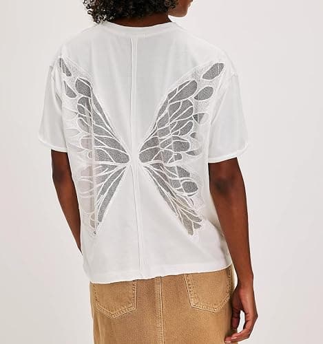 Women Butterfly Shirts Top Short Sleeve Sheer Cutout Tee Tops Y2k Vintage Oversized Summer Blouse thumbnail 4