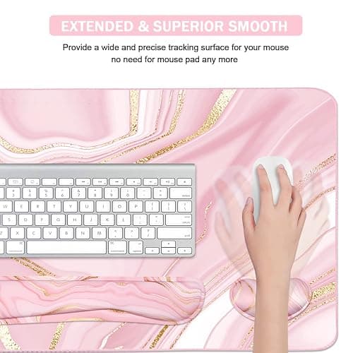 Keyboard Mouse Pad Set, Extended Mouse Pad+Keyboard Wrist Rest Support, Memory Foam Ergonomic Easy Typing, 3Pcs (35.4×15.7 in) Desk Pad Set for Home Office Study Game- Pink Gold thumbnail 5