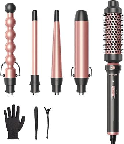 Wavytalk 5 in 1 Curling Wand Set, Multi Hair Curler Set with Thermal Brush and 4 Interchangeable Ceramic Curling Tongs(13-32 mm), Instant Heat Up Curling Iron (Rose Gold) - Image 1