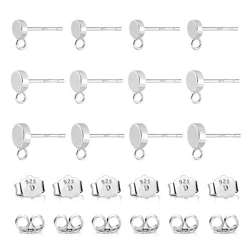 12Pcs Flat Sterling Silver Post with Earring Hook, 3/4/5mm Ear Studs with Loop Hypoallergenic 925 Sterling Silver Earrings Findings Dangle Studs Posts Butterfly Backs Supplies Jewelry Making Set thumbnail 7