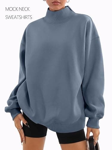 Trendy Queen Womens Mock Neck Sweatshirts Oversized Pullover Fall Outfits | Fall Fashion Clothes 2026,Long Sleeve Tops,Comfort Soft Fleece,Travel Casual Work Lounge Daily Outfit thumbnail 2