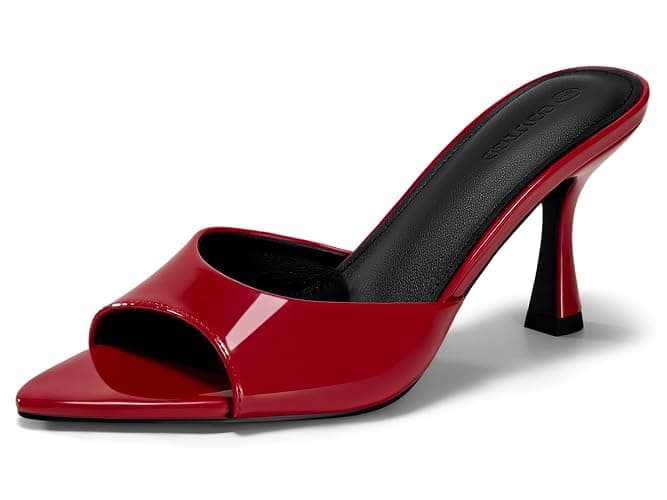 Coutgo Womens Heeled Mules Pointed Peep Toe High Heels Slip On Backless Mule Sandals Dress Shoes - Image 1